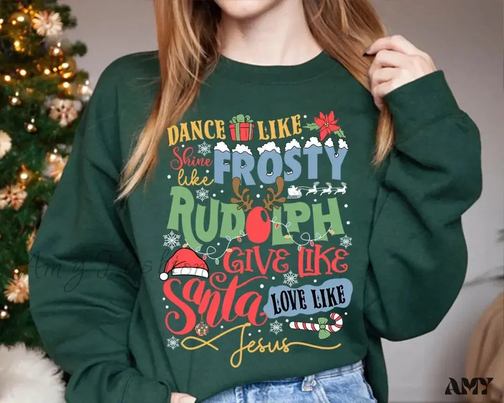 1. Frosty Dance Retro Christmas Hoodie2. Shine Rudolph Slogan Christmas Hoodie3. Give Santa Love Jesus Retro Hoodie