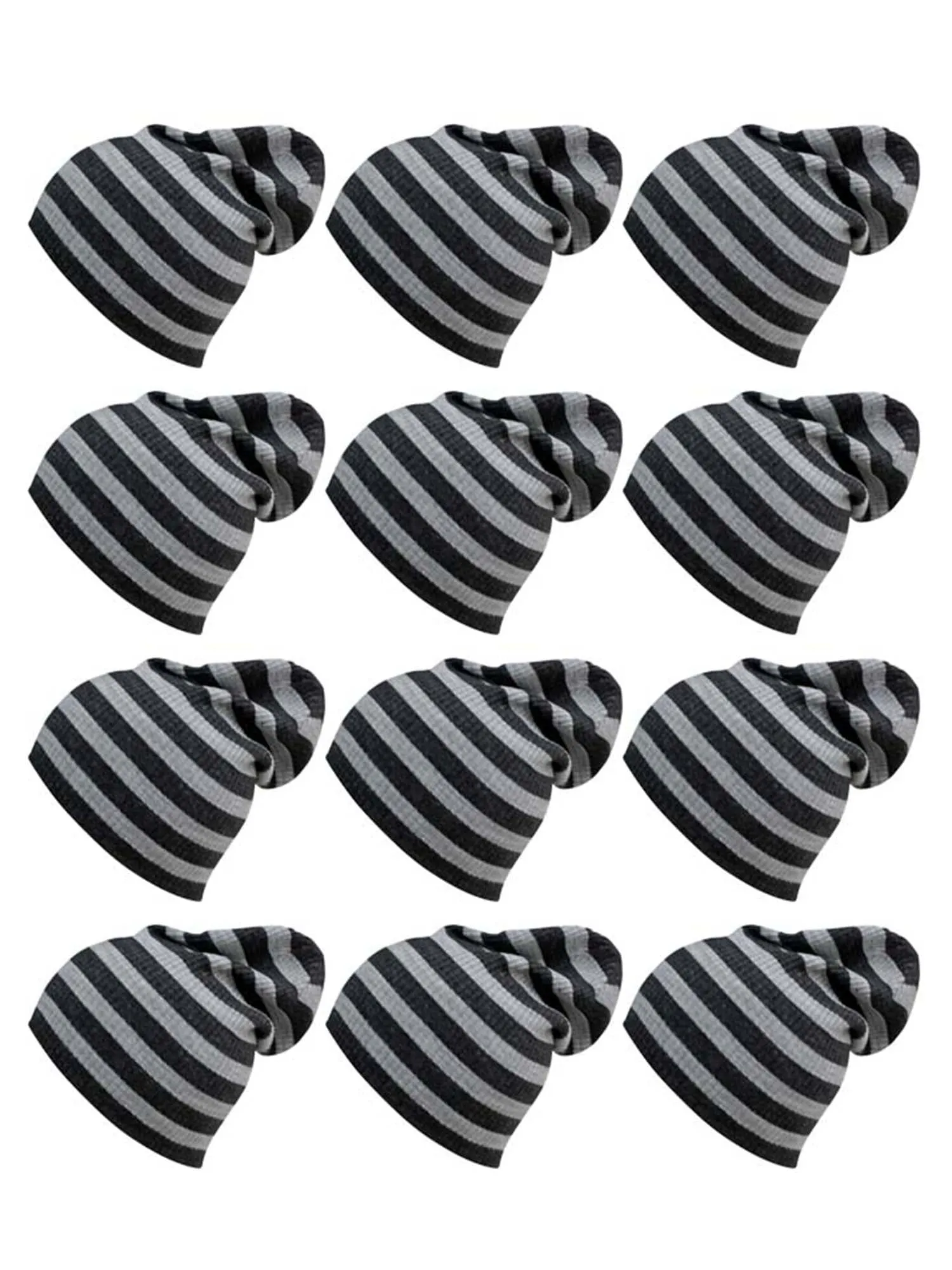 12-Pack Gray Stripe Mega Slouch Knit Beanie Hats