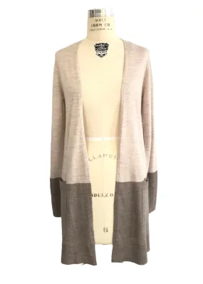 ADRIENNE VITTADINI Women's beige & taupe colour block 3/4 open cardigan, S