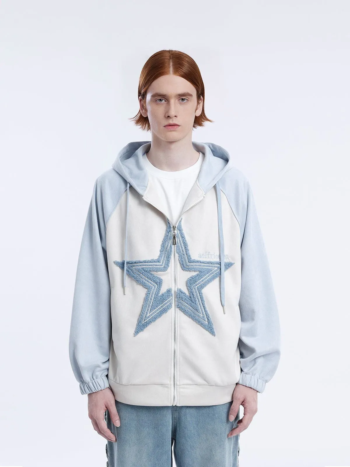 Aelfric Eden Suede Star Patchwork Zip Up Hoodie