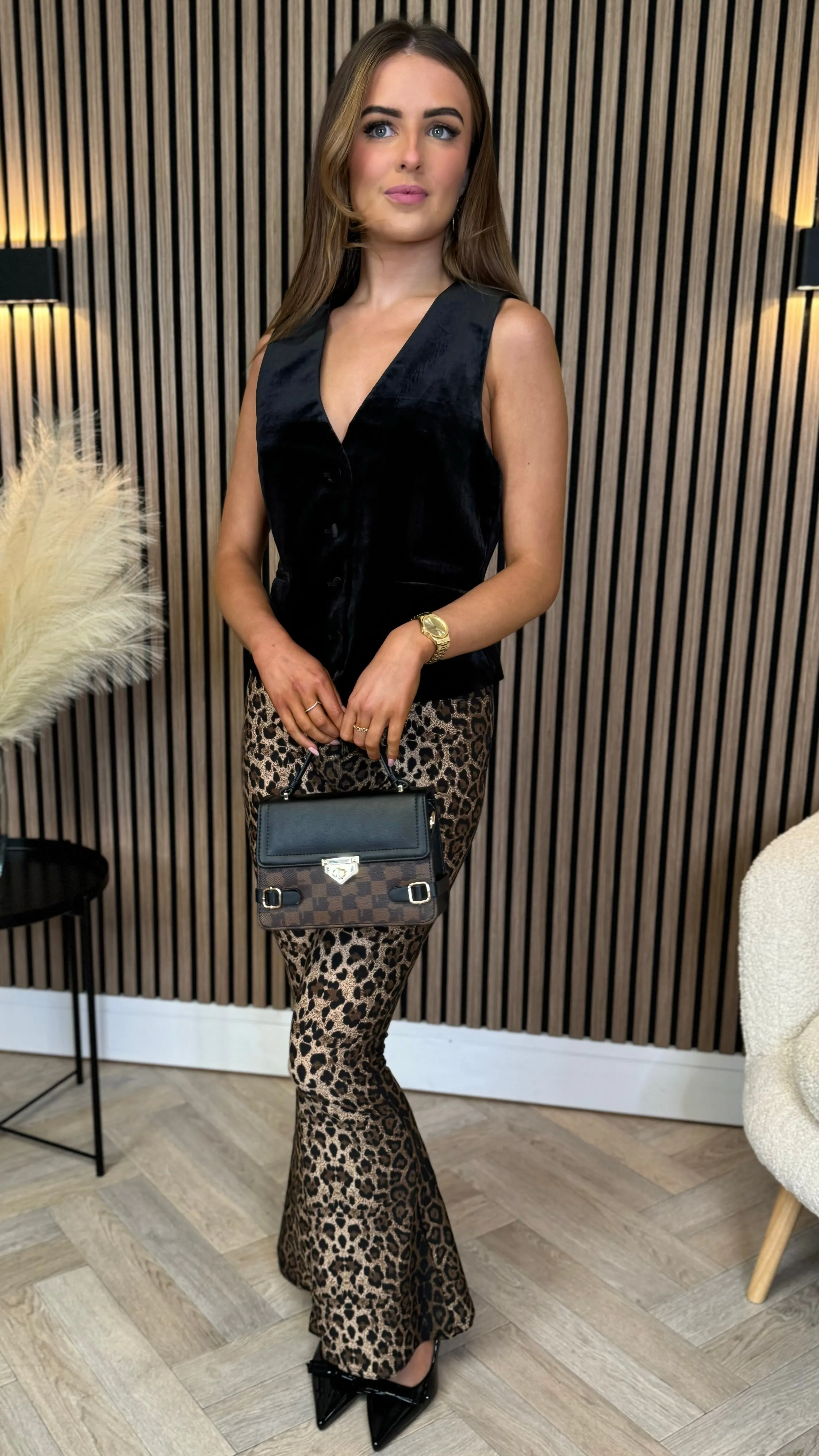 Alora Beige & Black Leopard Print Flared Leggings