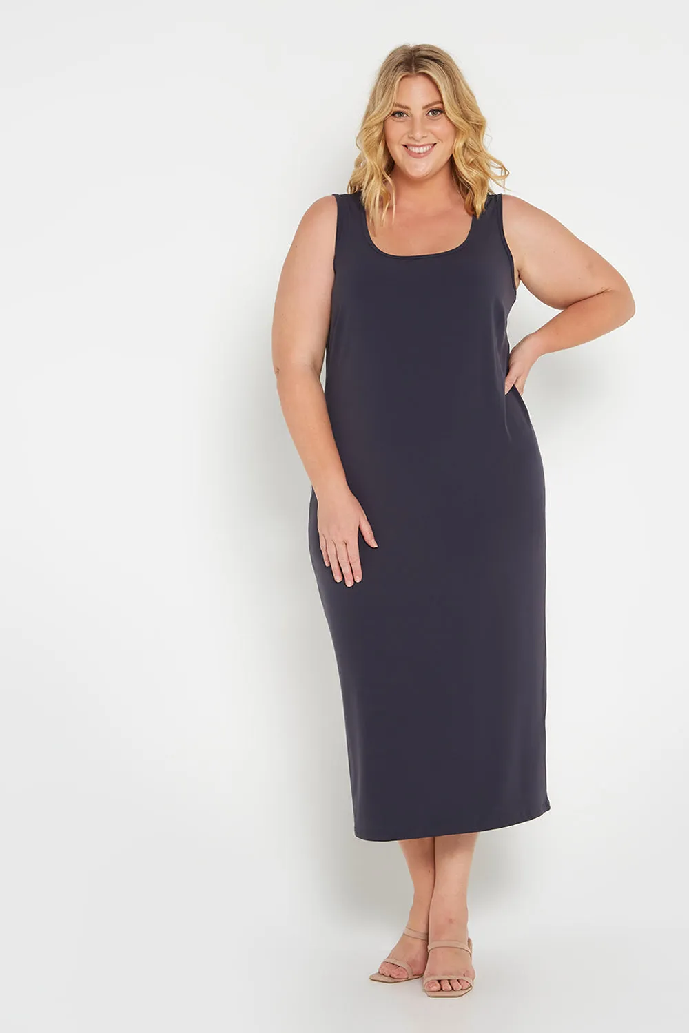 Amy Midi Stretch Slip - Charcoal