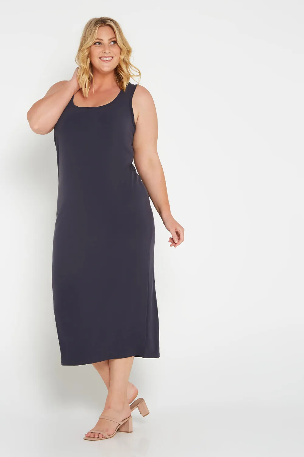 Amy Midi Stretch Slip - Charcoal