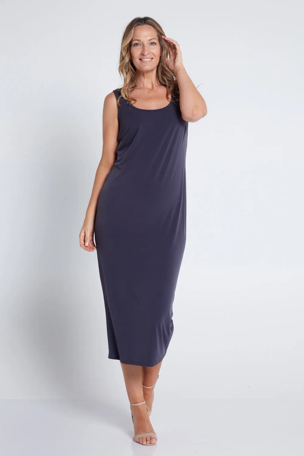 Amy Midi Stretch Slip - Charcoal