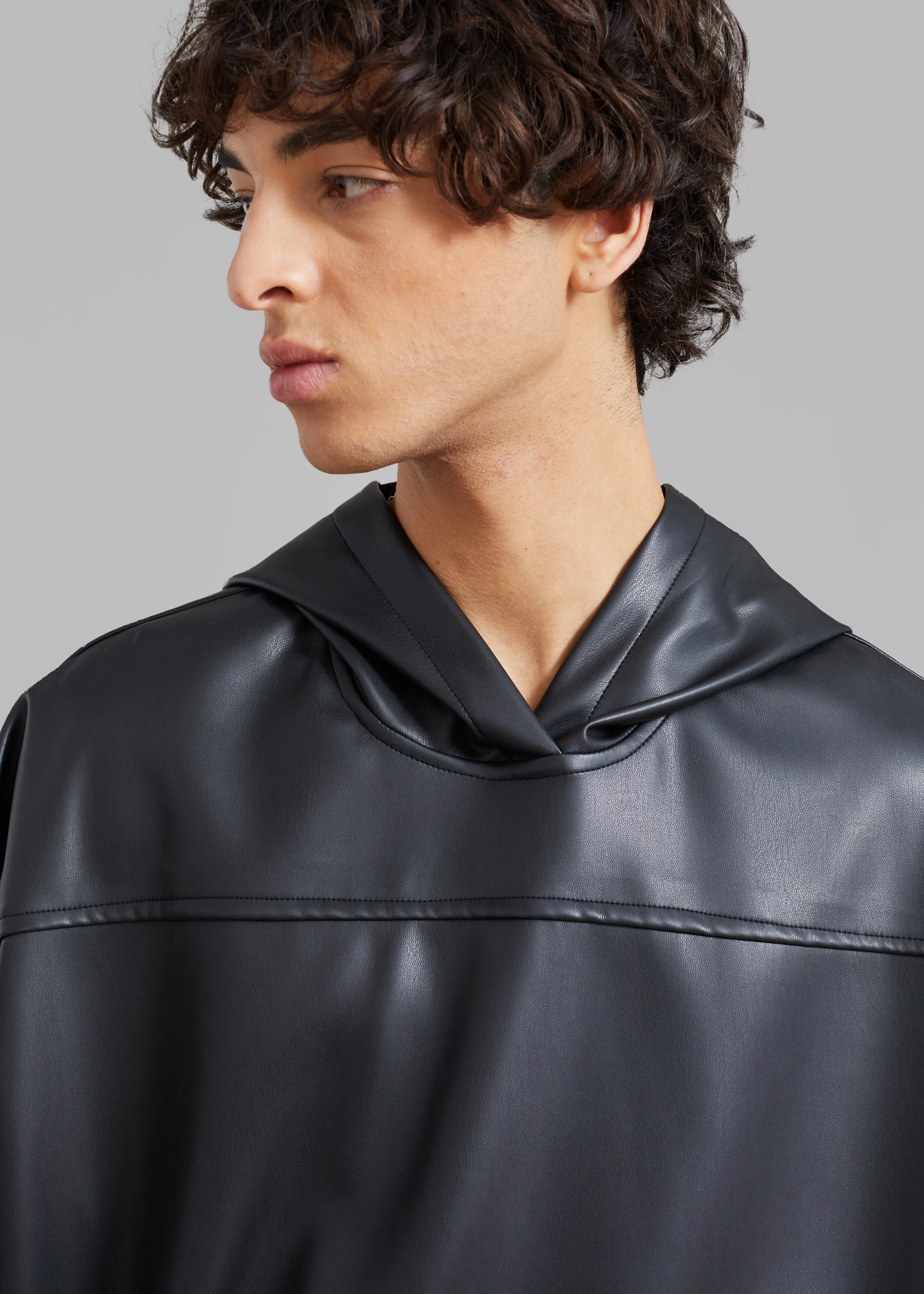 Aston Faux Leather Hooded Pullover - Black