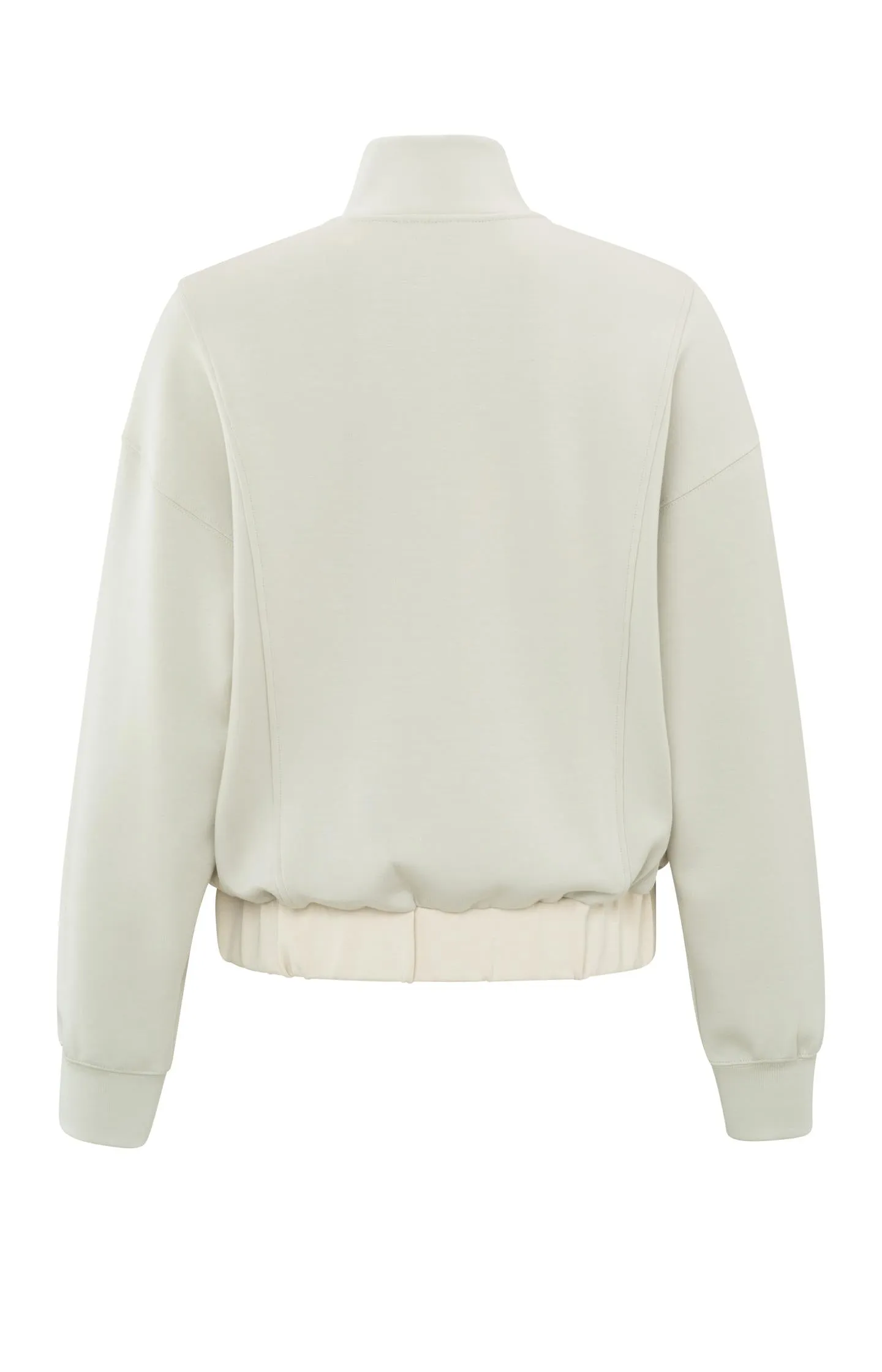 Beige cardigan with long sleeves, zipper and string collar