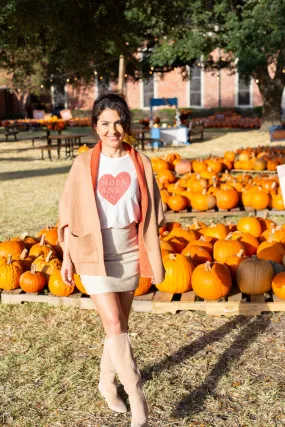 Beige Solid Knit Heart Cardigan