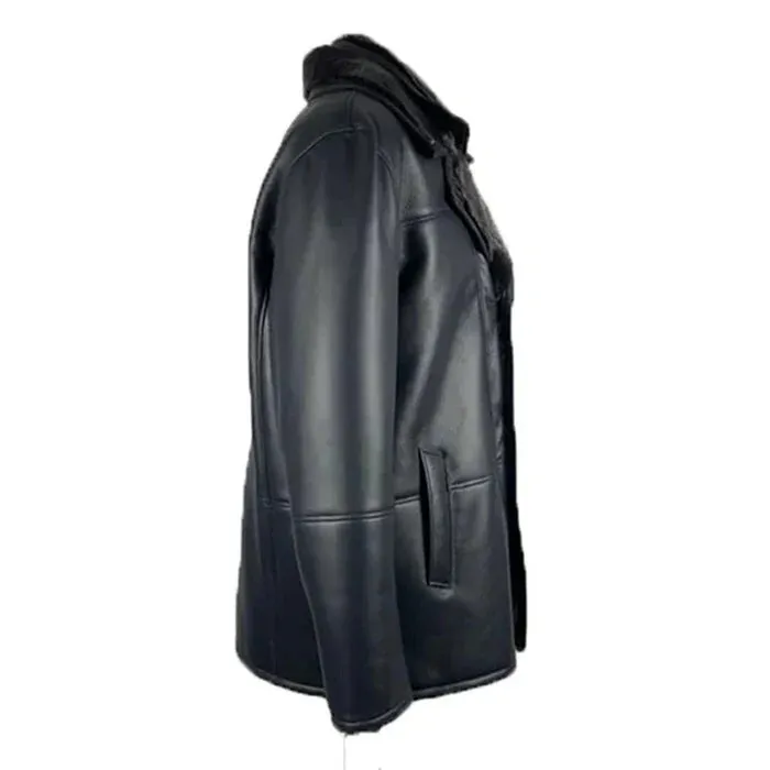 Black Alex's Shearling Driving Real Leather Coat