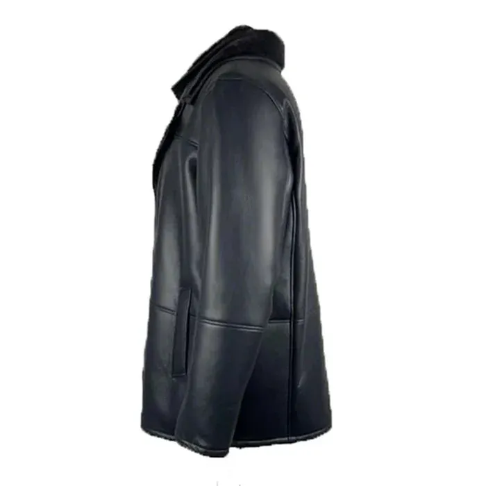 Black Alex's Shearling Driving Real Leather Coat