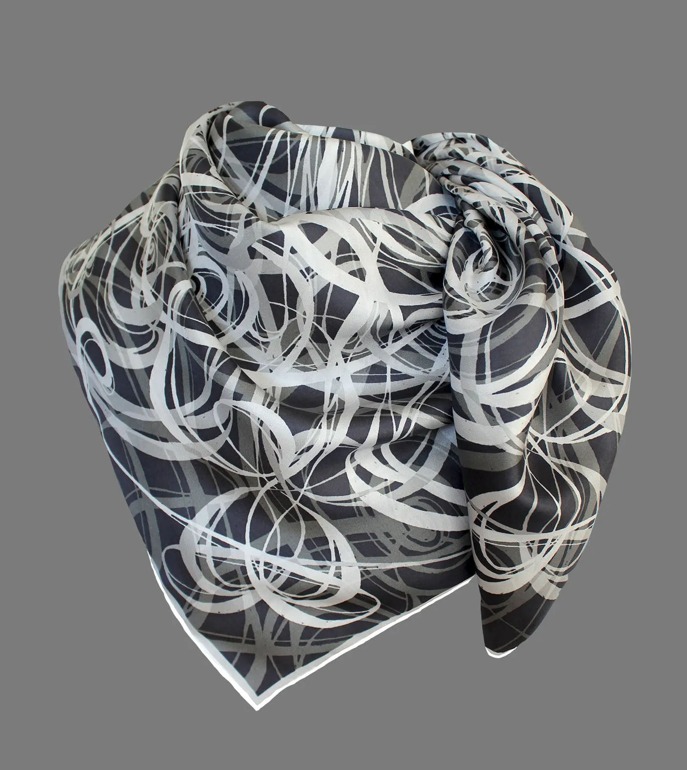 Black & White Smoke Signals. Long Silk Scarves