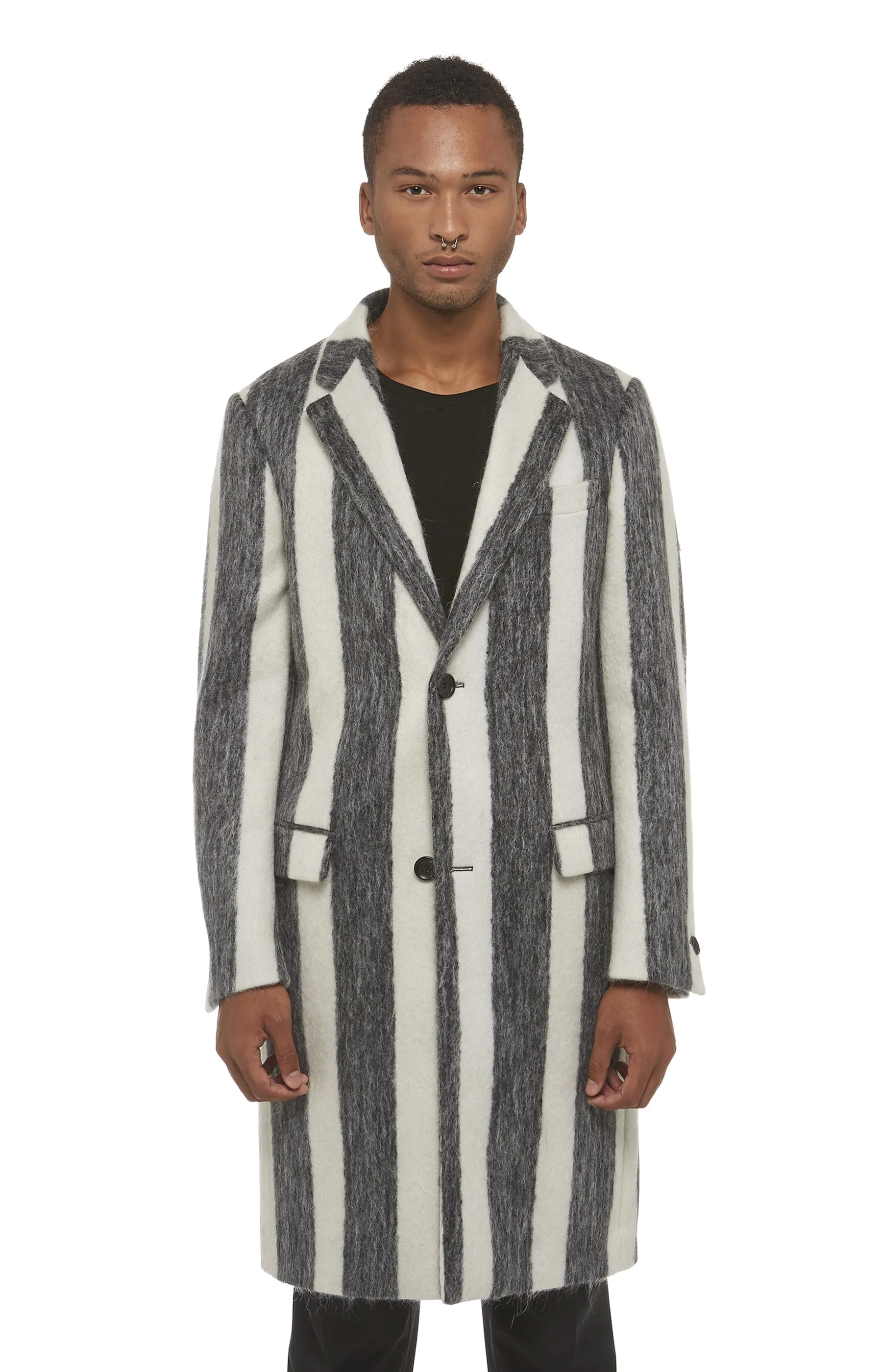 Black and White Mohair Overcoat