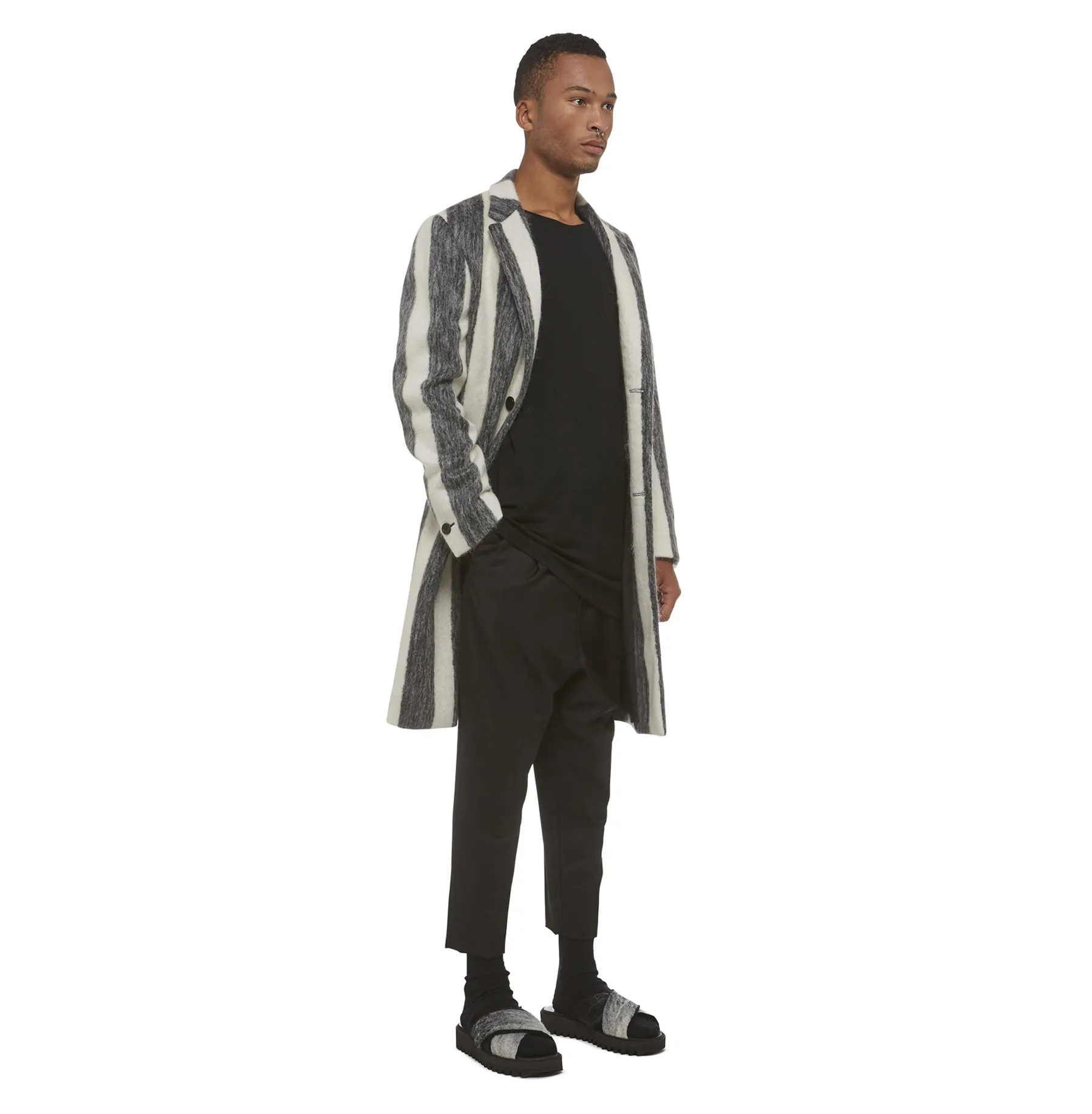 Black and White Mohair Overcoat