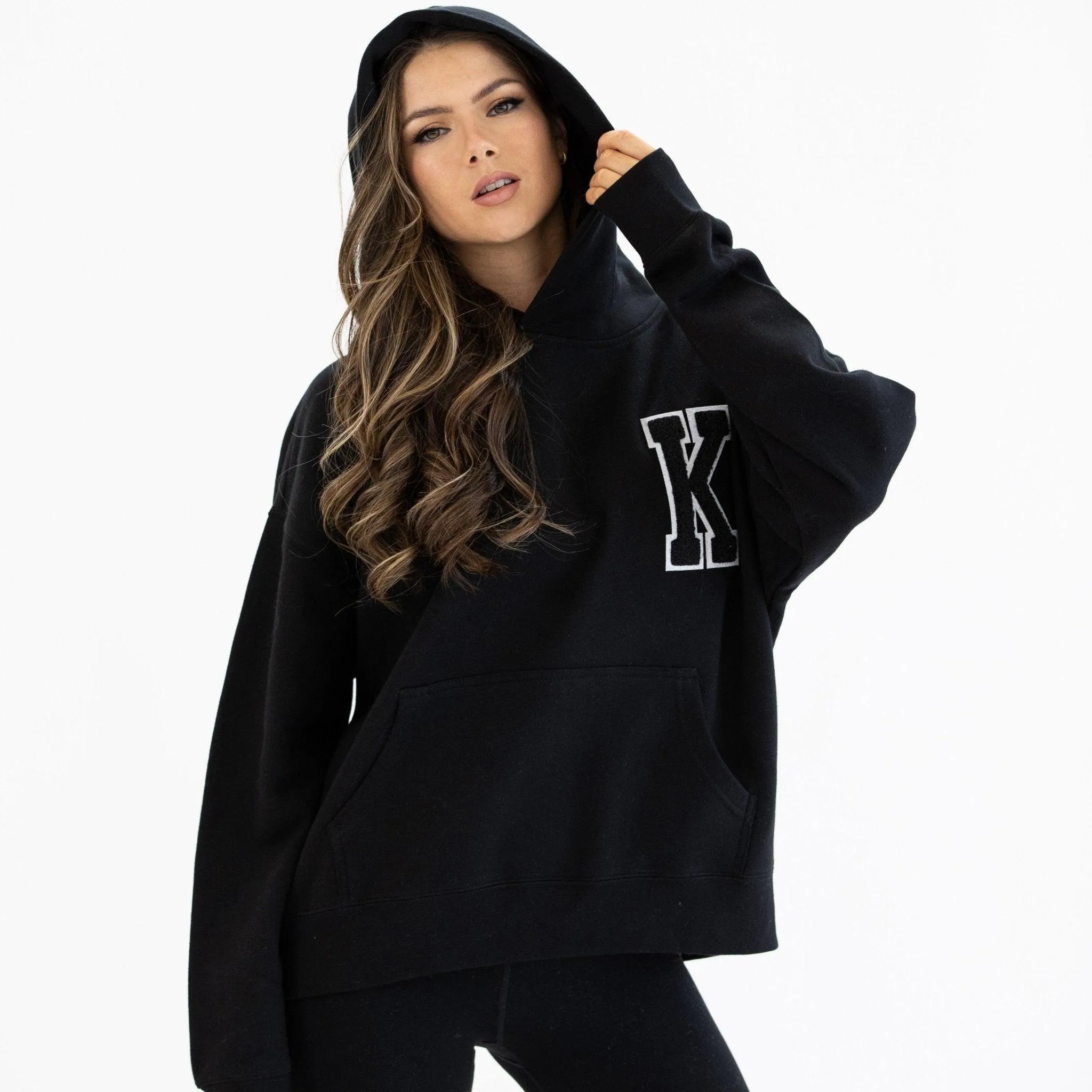 Black Appliquéd Relax Hoodie