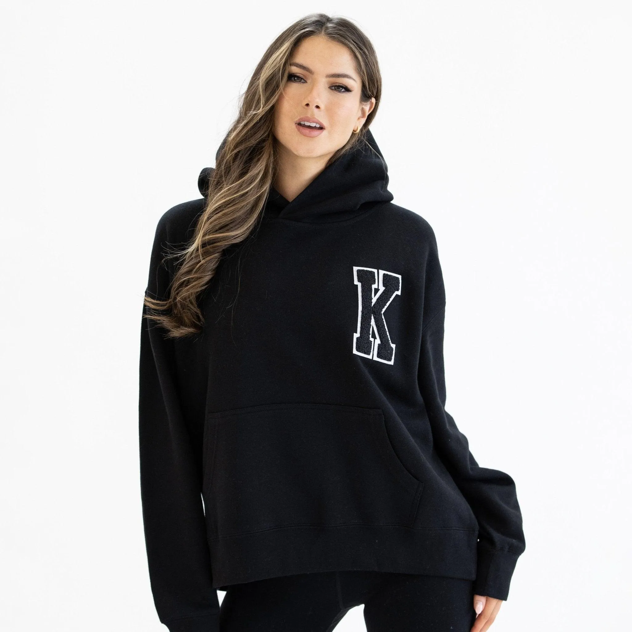 Black Appliquéd Relax Hoodie