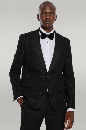 Black Shawl Lapel Sparkly Men Party Blazer - Wessi