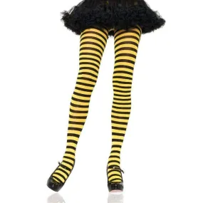 Black/Yellow Nylon Stripe Tights - OS