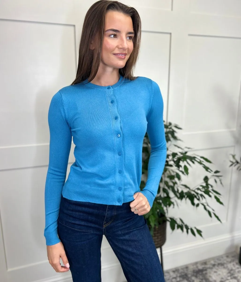 Blue Classic Round Neck Cardigan