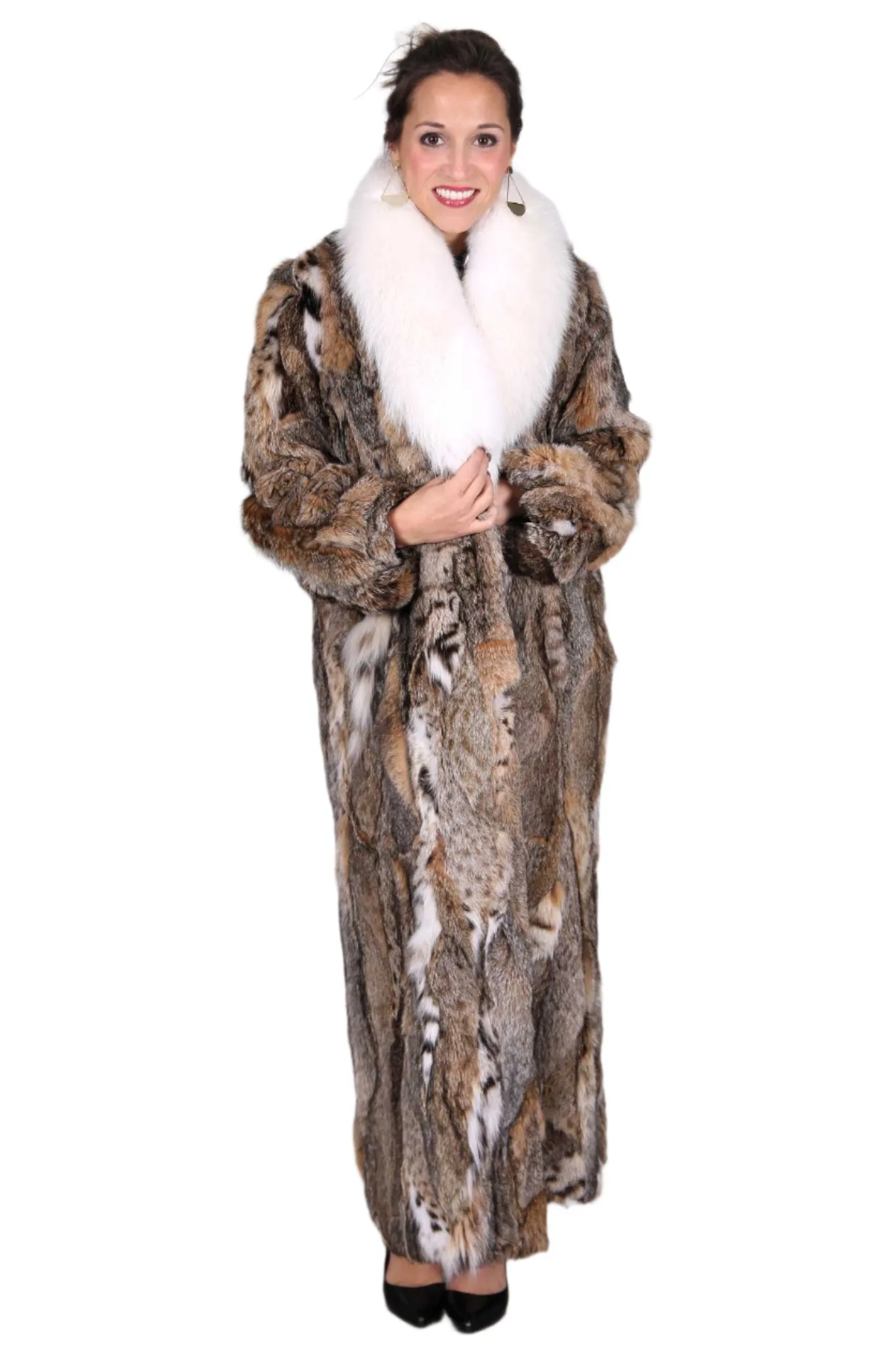 Bobcat Fur Coat with Fox Fur Collar