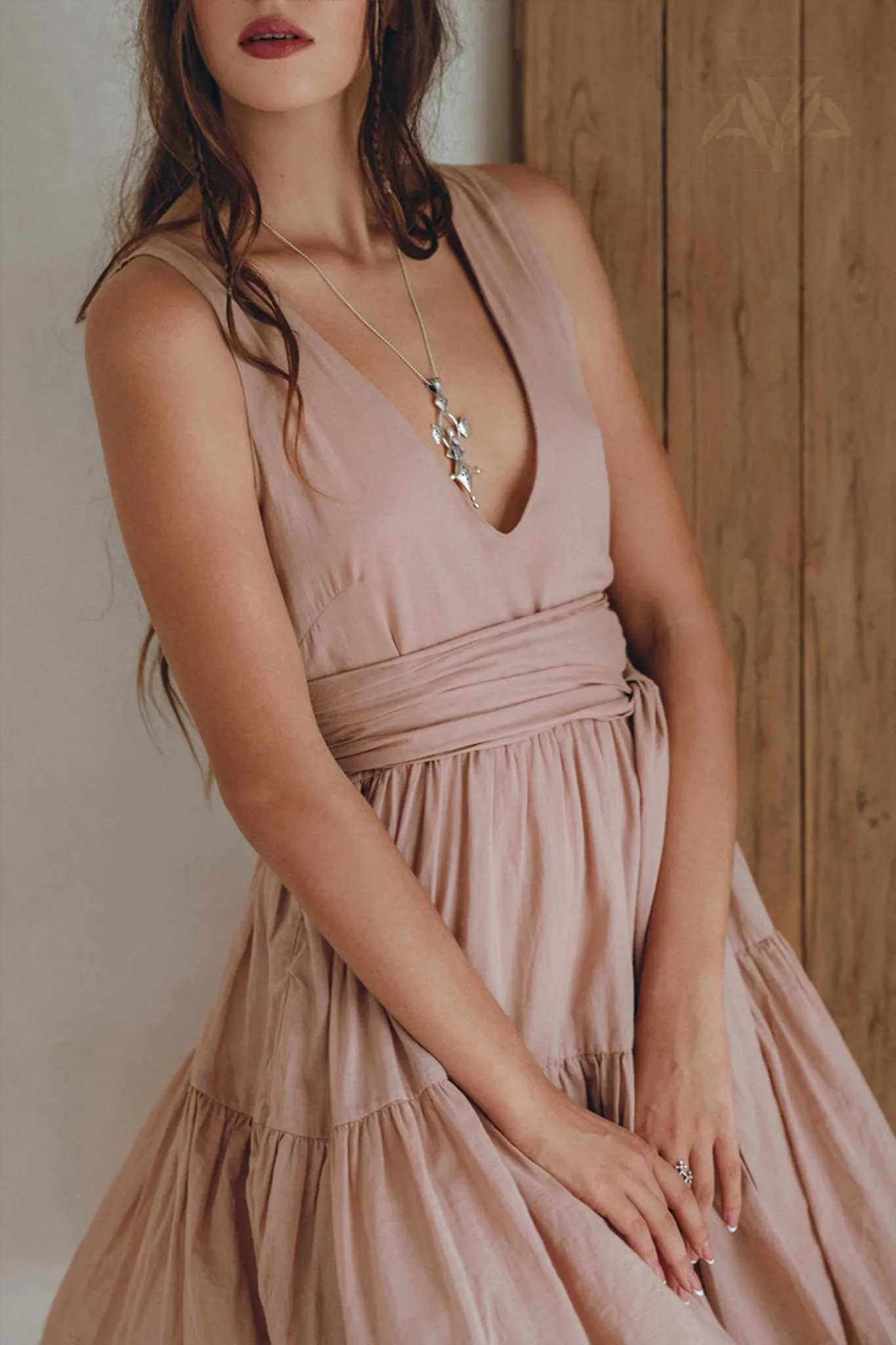 Boho Mini Bridesmaid Dress • Dusty Pink A Line Mini Belted Dress