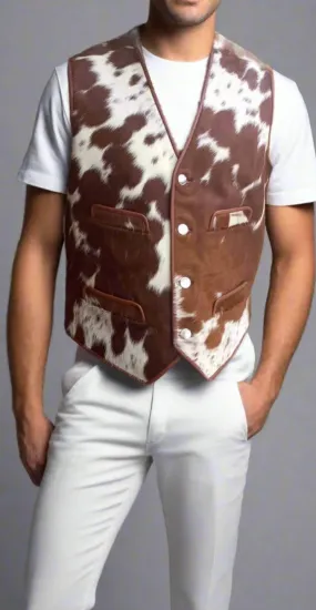 Brown White Cow Skin Vest