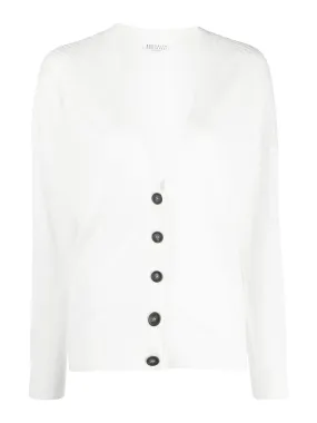 Brunello Cucinelli Women's Cardigan In White with Shoulder Sequin Detail