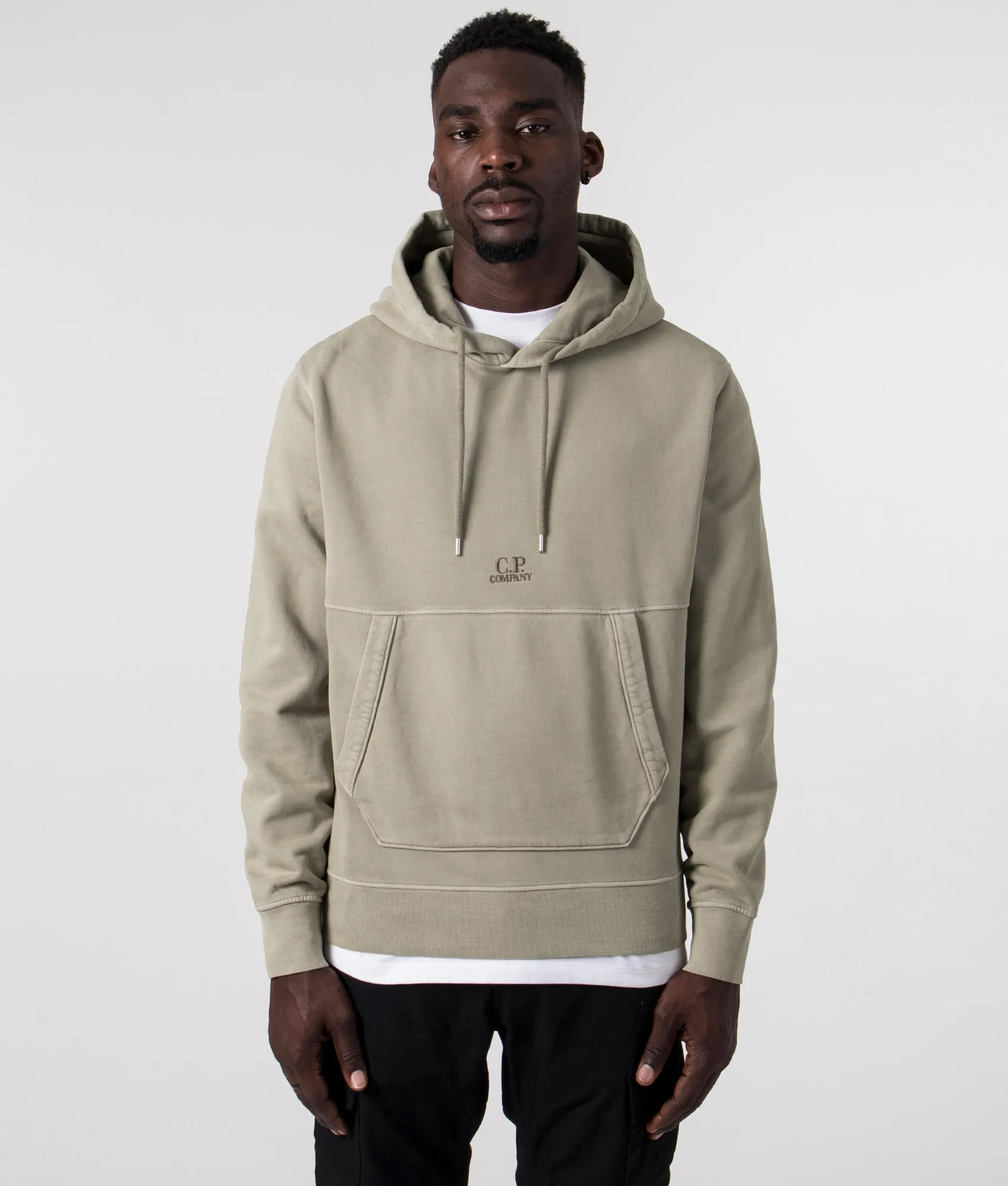 Brushed and Emerized Diagonal Fleece Logo Hoodie