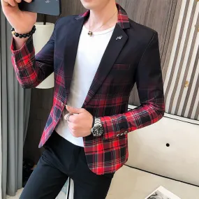 Business Clothing British Style Plaid Blazer for Men