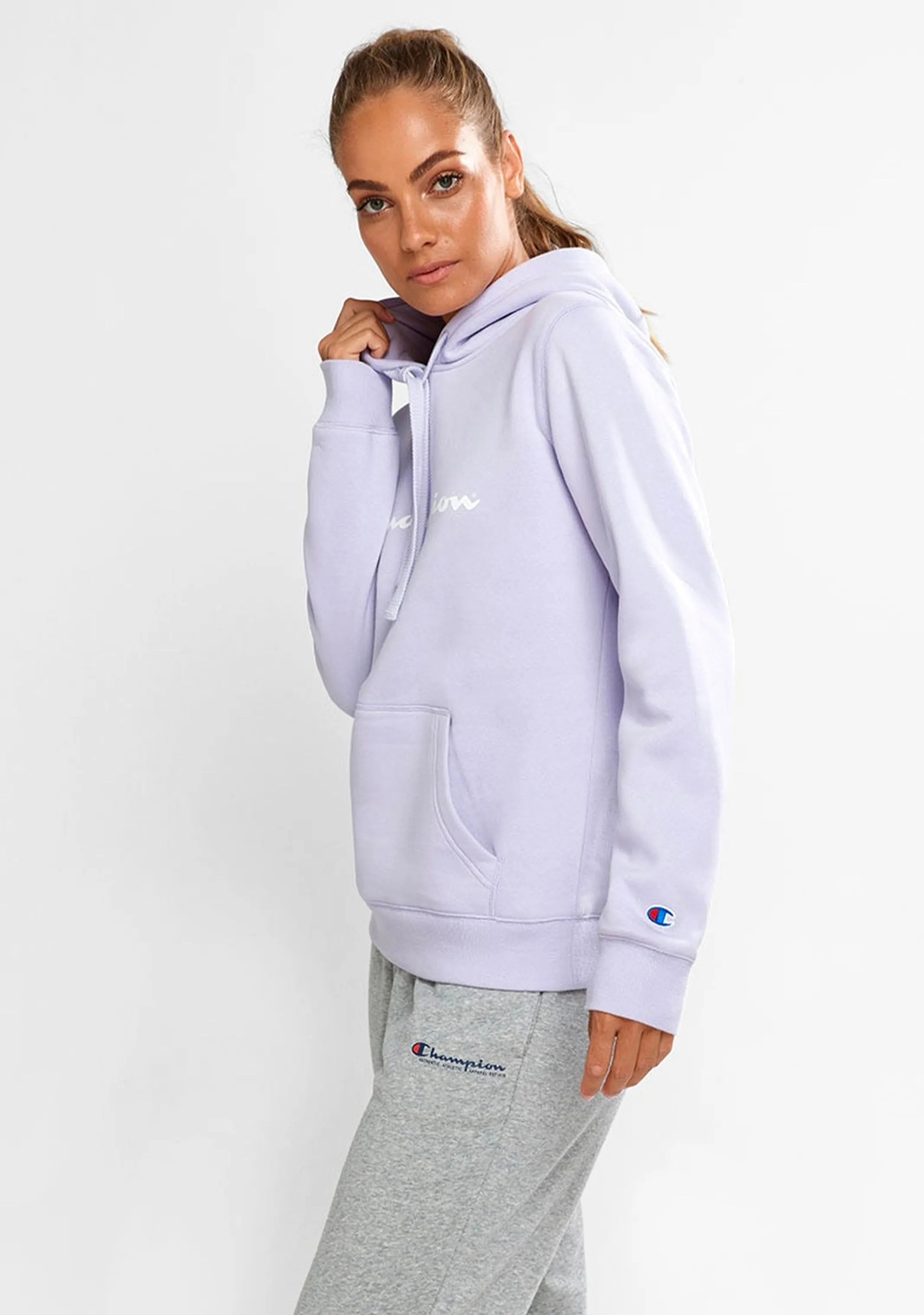 Champion Womens Script Logo Hoodie Lilac <br> CWG4N XMC