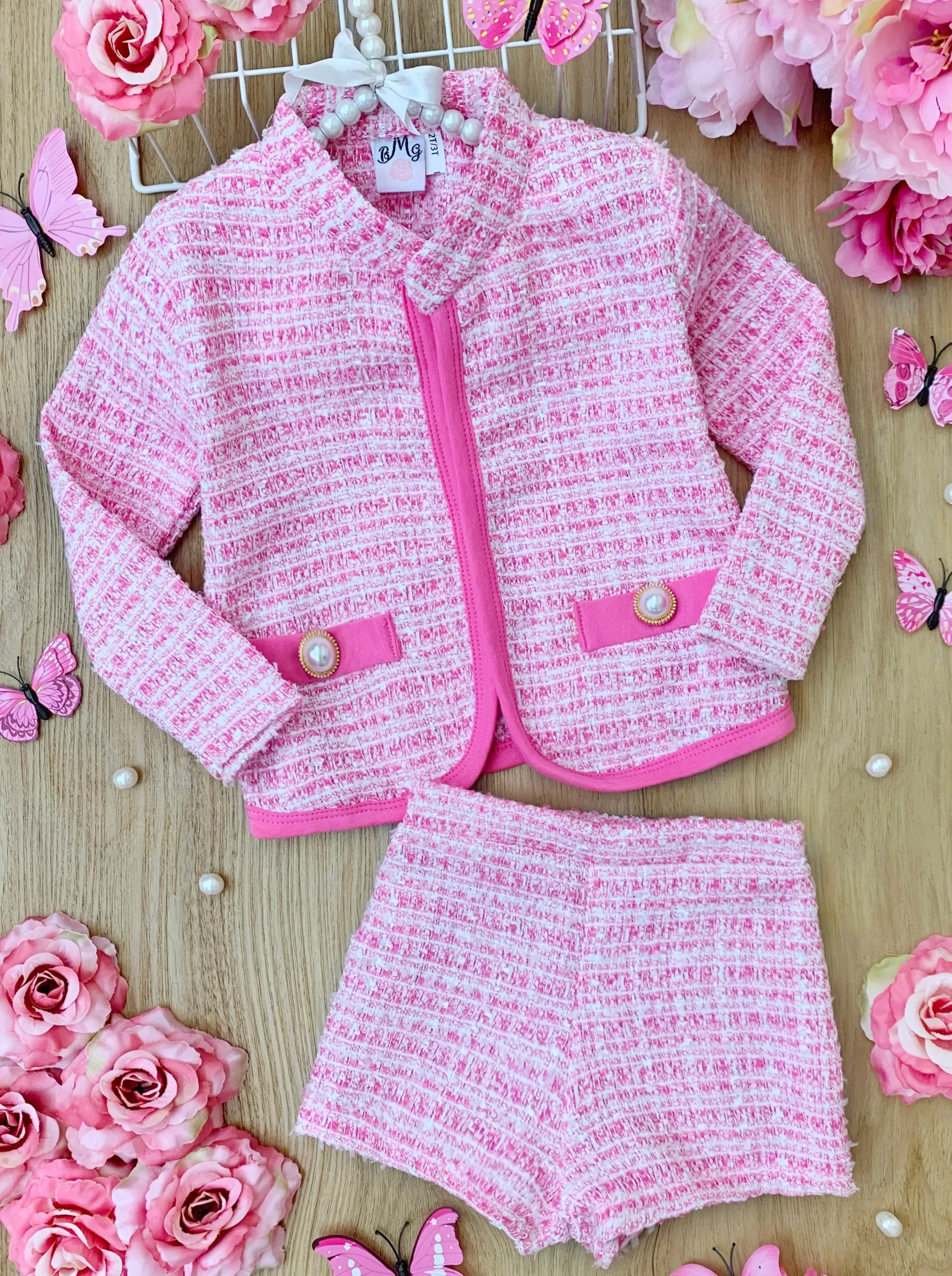 Classy Tweed Matching Blazer and Shorts Set