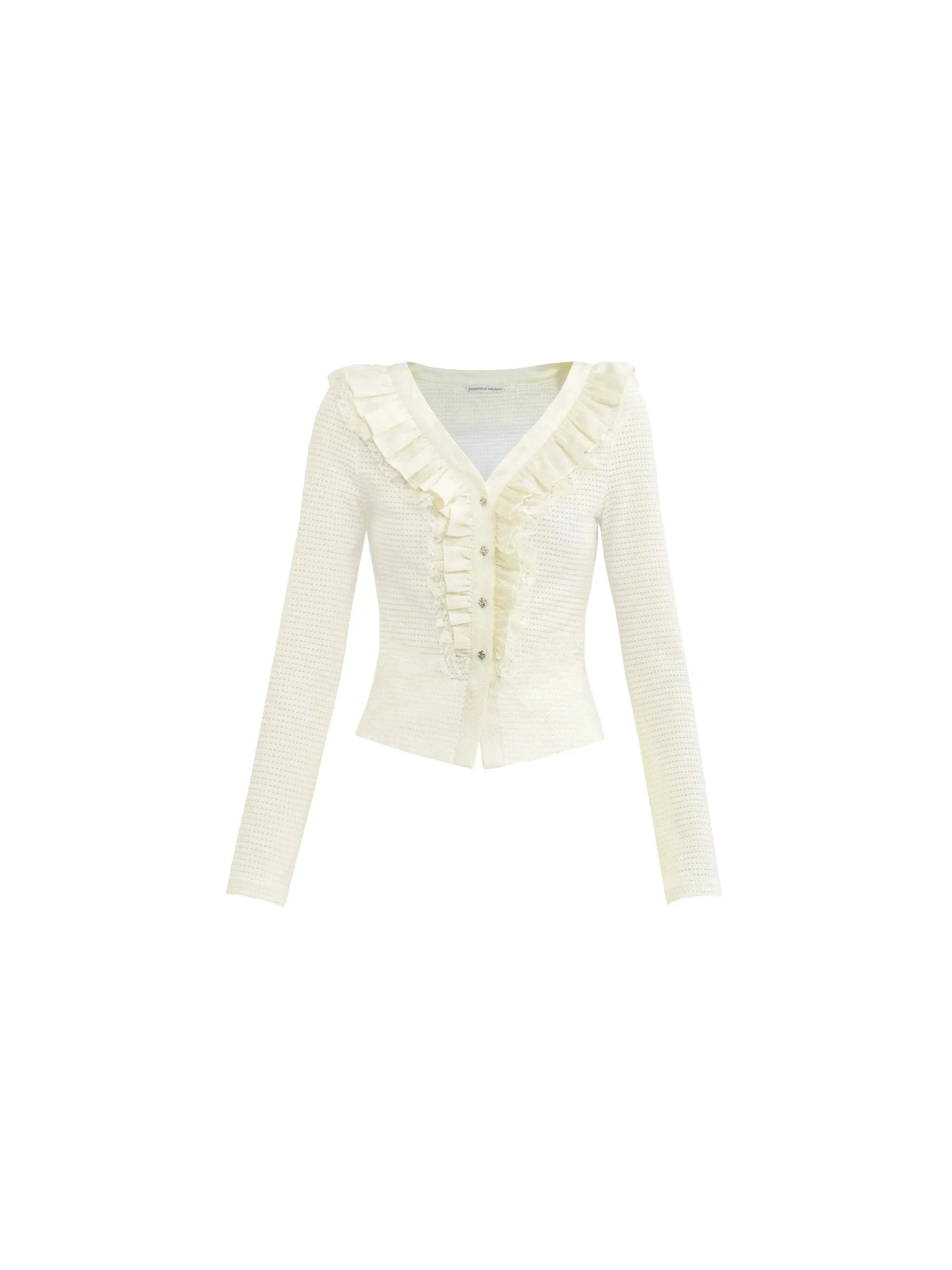 Cream Ruffled Collar Long Sleeve Cardigan