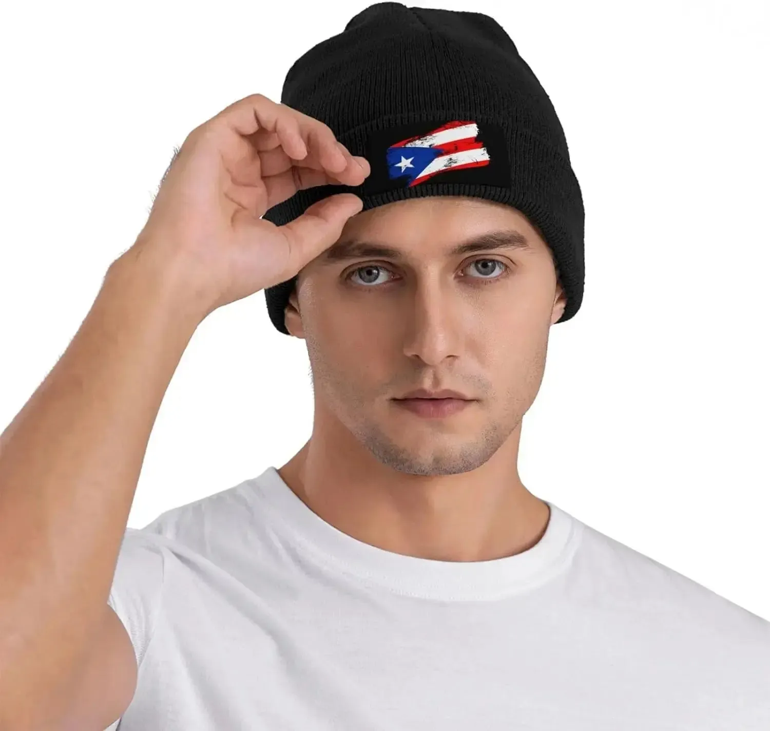 Cute Puerto Rico Flag Knit Beanie Hats for Women Men Soft Stretch Ski Skull Cap Slouchy Puerto Rican Winter Hat