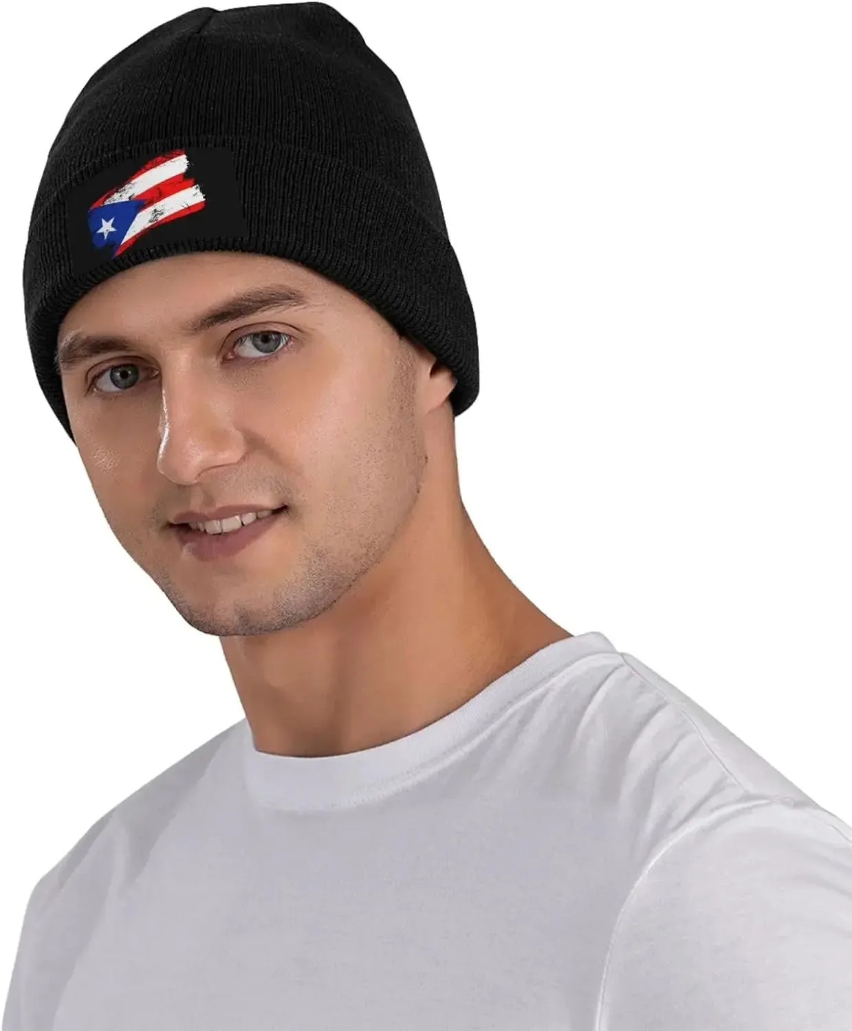 Cute Puerto Rico Flag Knit Beanie Hats for Women Men Soft Stretch Ski Skull Cap Slouchy Puerto Rican Winter Hat