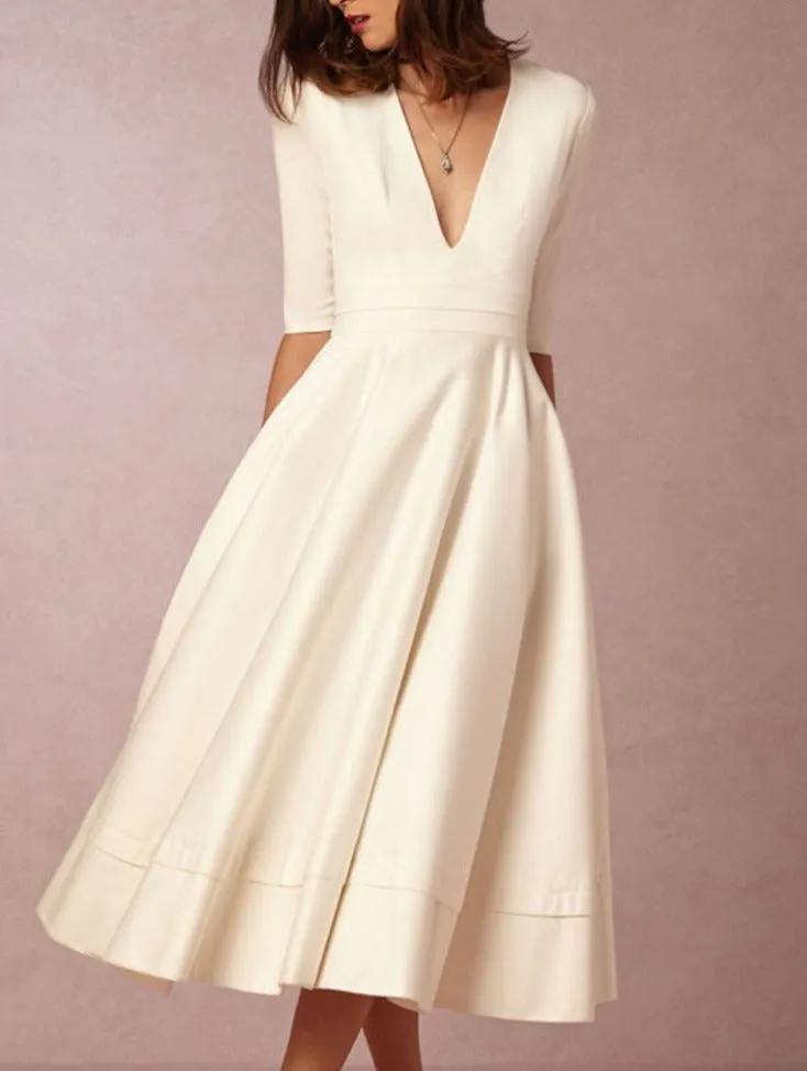 Daily 3/4 Sleeve Paneled Prom Dress