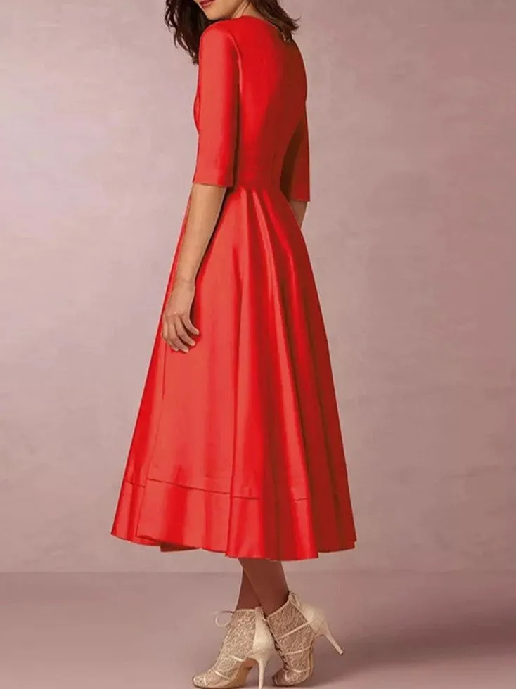 Daily 3/4 Sleeve Paneled Prom Dress