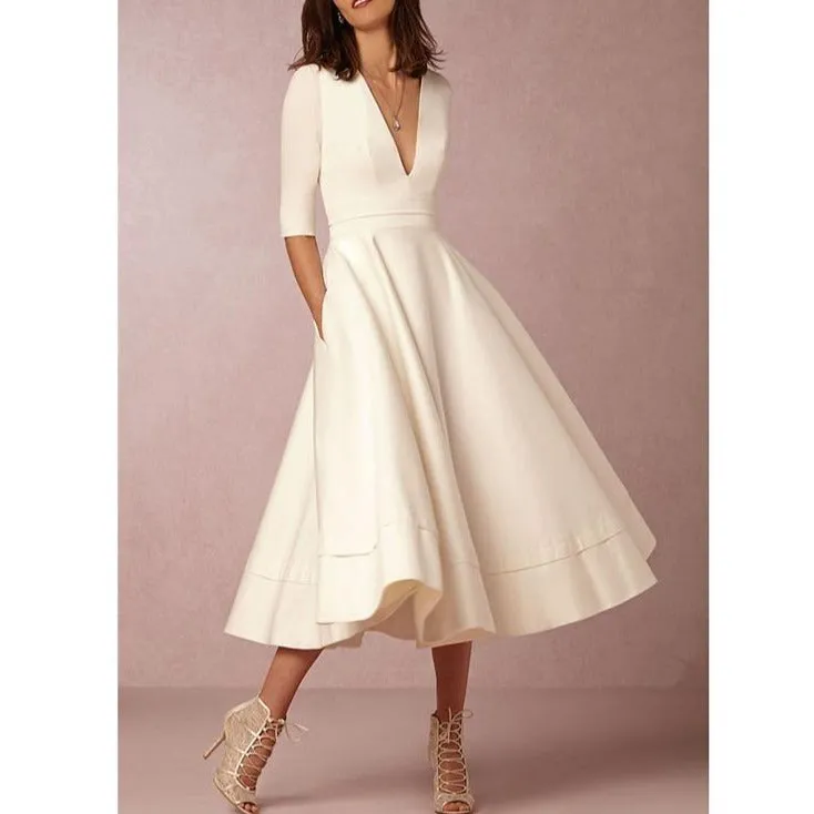 Daily 3/4 Sleeve Paneled Prom Dress