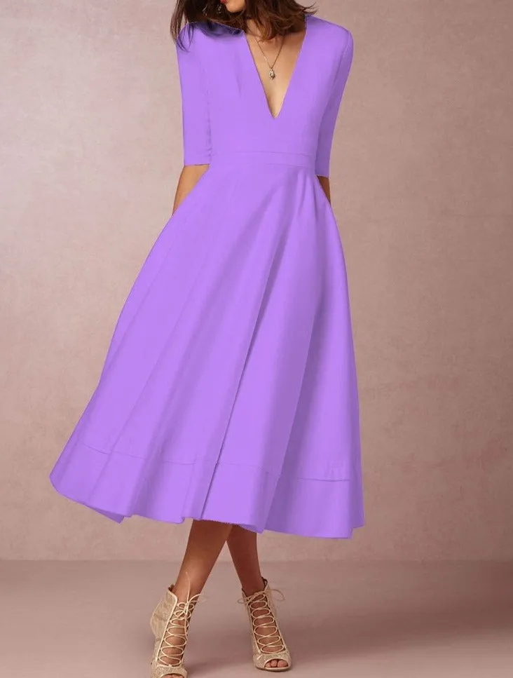 Daily 3/4 Sleeve Paneled Prom Dress