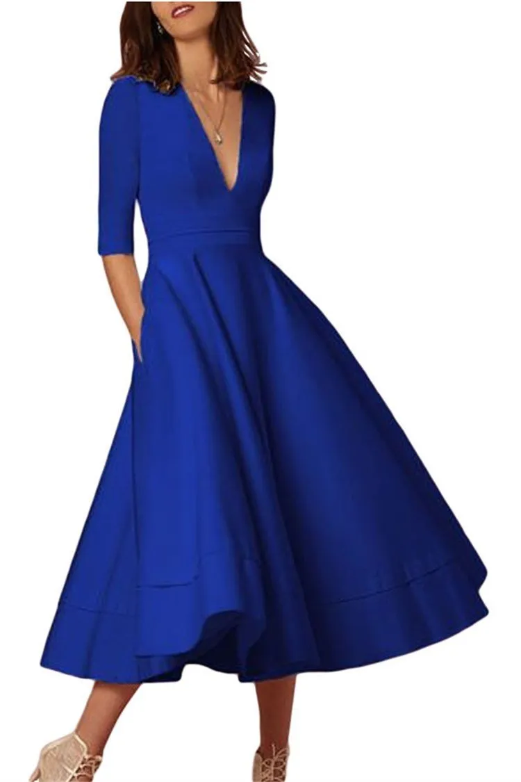 Daily 3/4 Sleeve Paneled Prom Dress