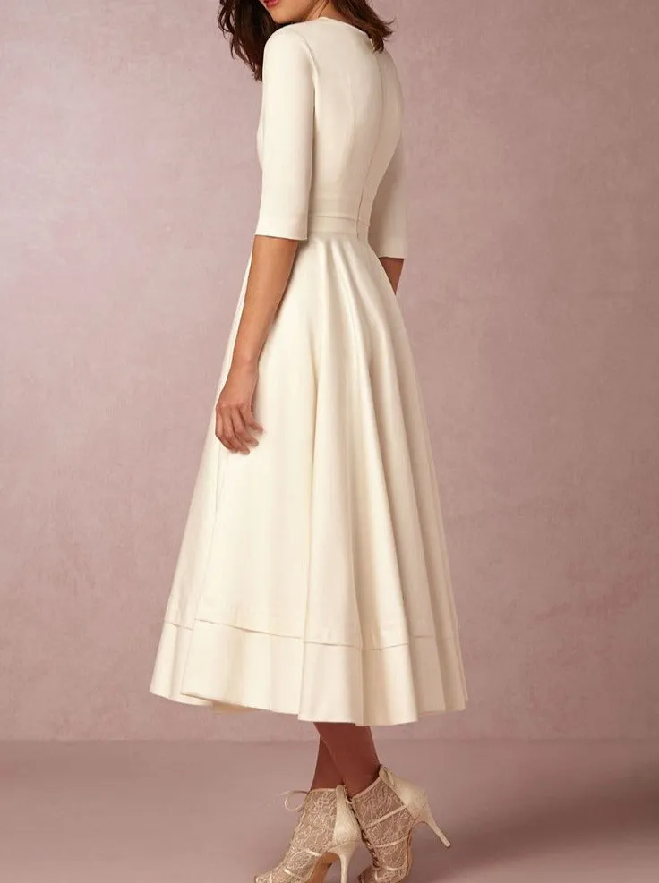 Daily 3/4 Sleeve Paneled Prom Dress