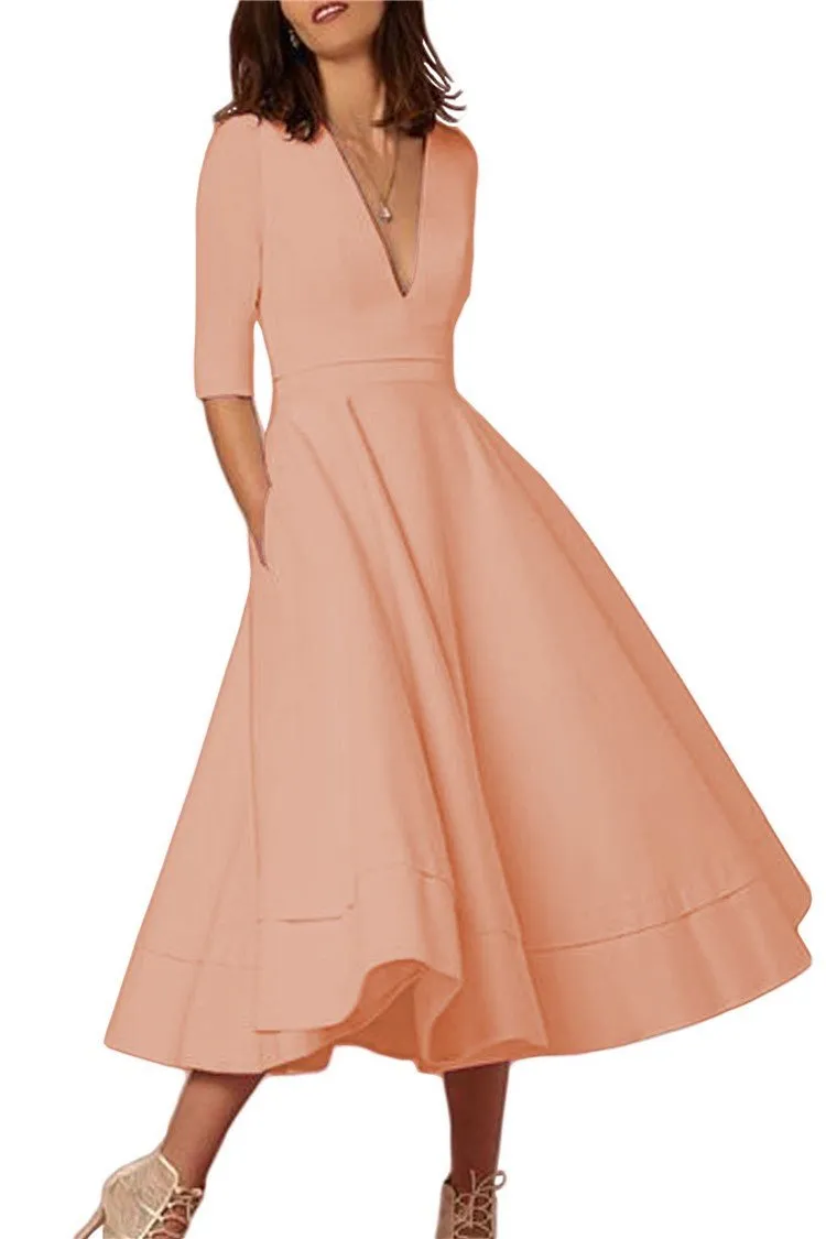 Daily 3/4 Sleeve Paneled Prom Dress