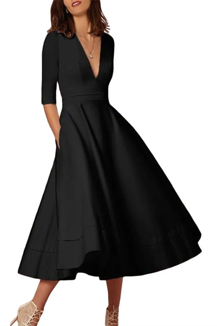 Daily 3/4 Sleeve Paneled Prom Dress