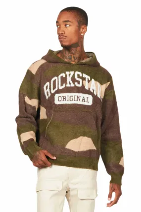 Damodar Green Camo Knitted Mohair Hoodie