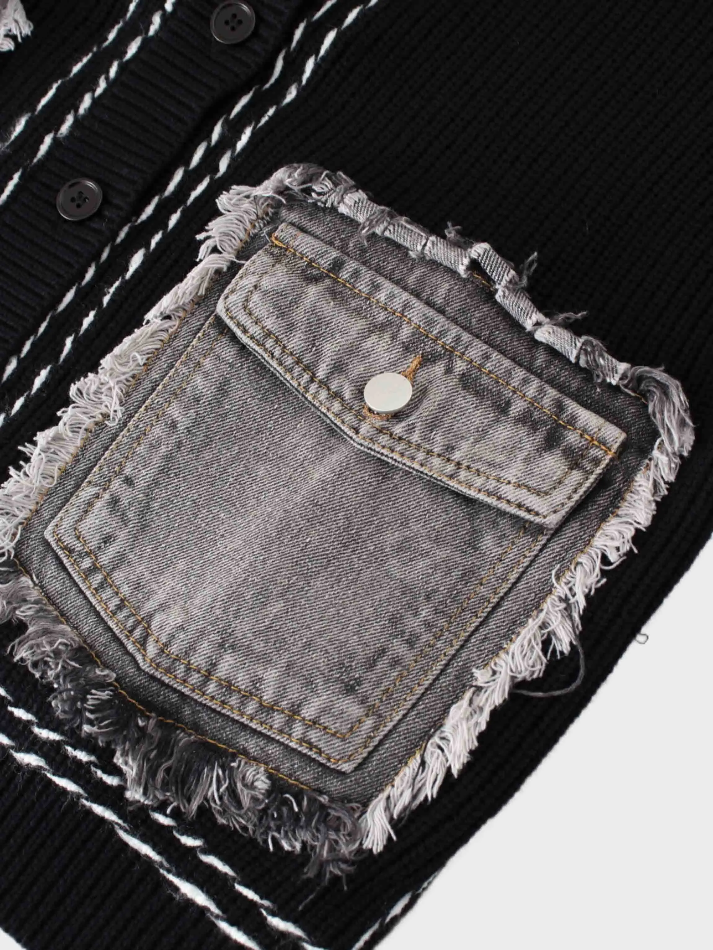 Denim Pocket Cardigan-Black