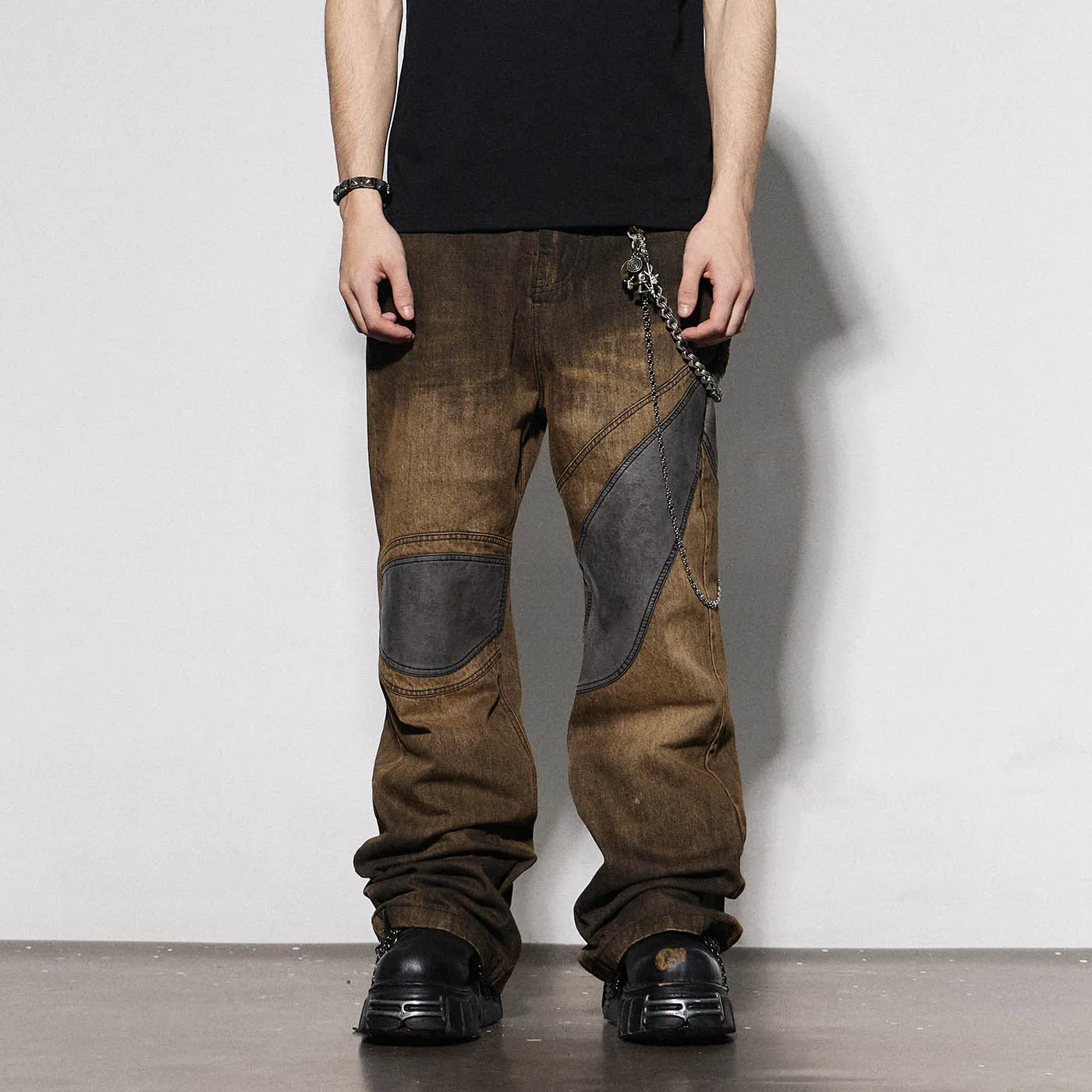 Distressed Patchwork Denim Jeans