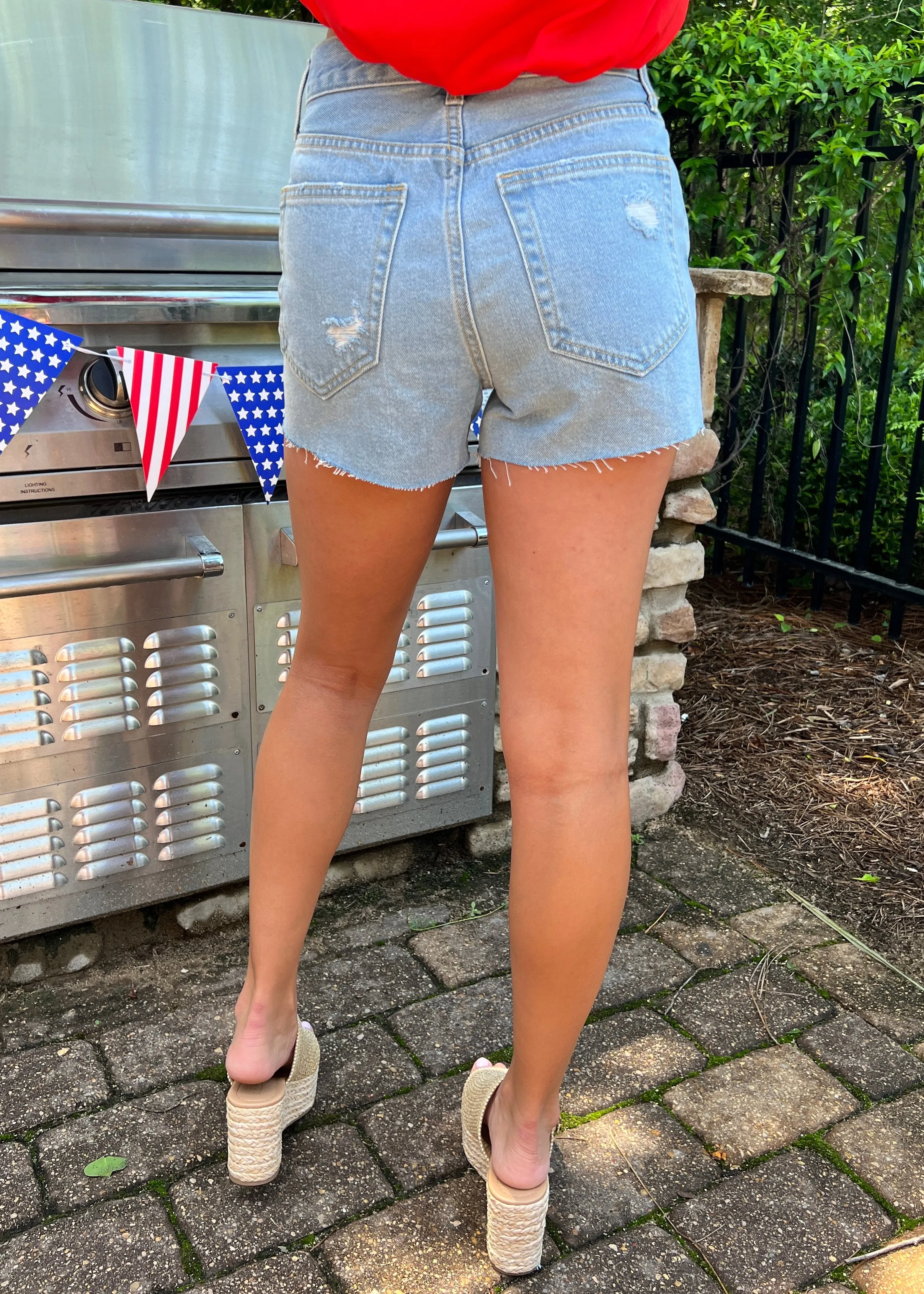 Don't Stop Smiling Light Denim Frayed Mom Short