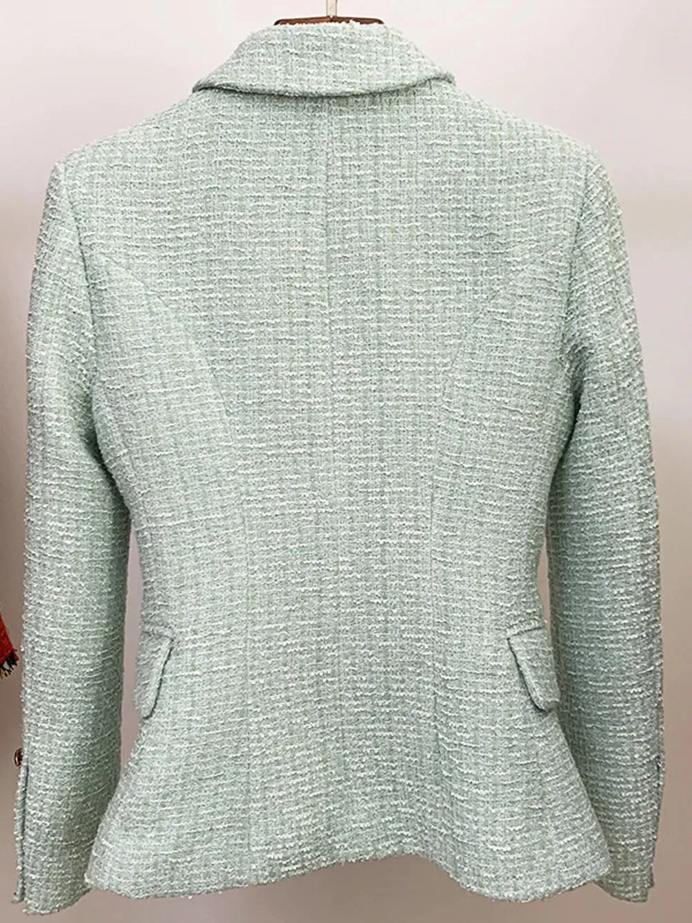 Double Breasted Tweed Blazer in Mint