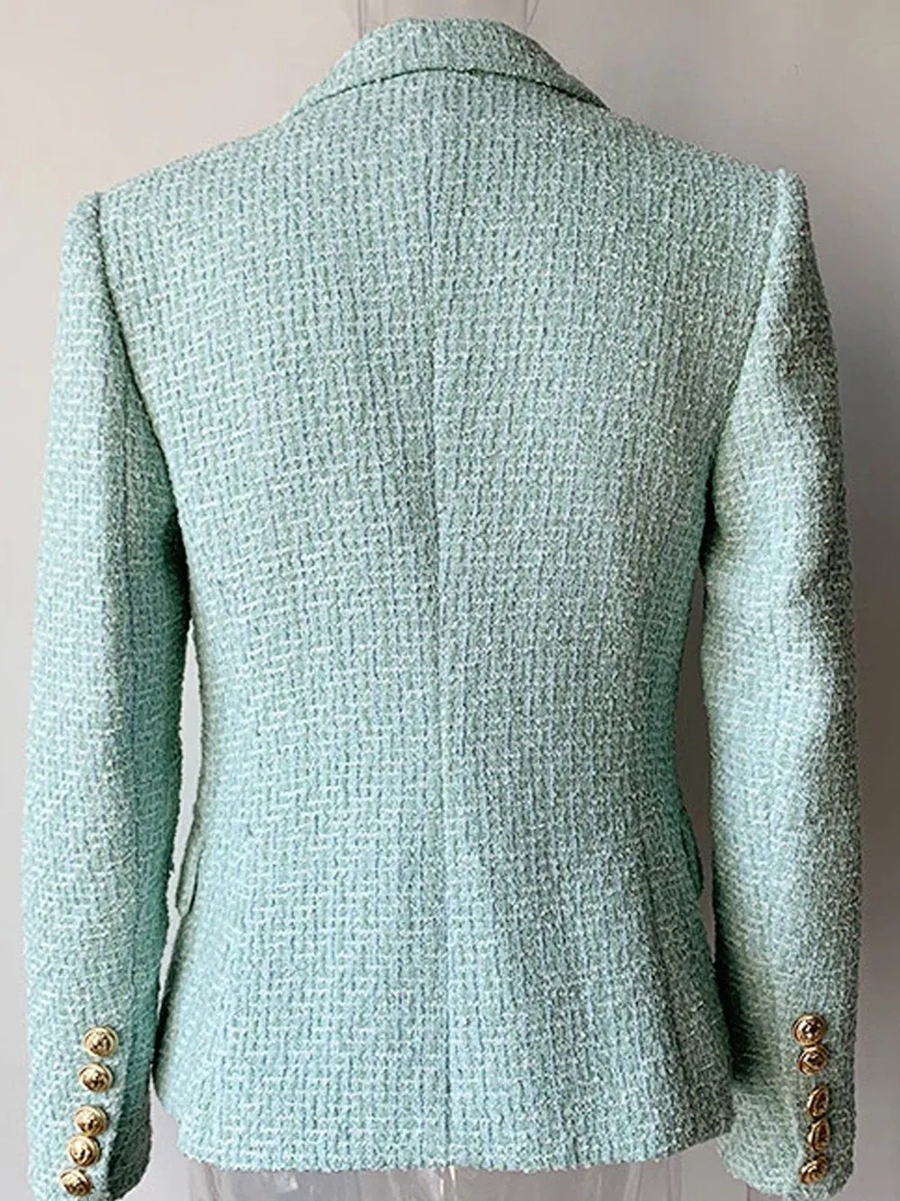 Double Breasted Tweed Blazer in Mint