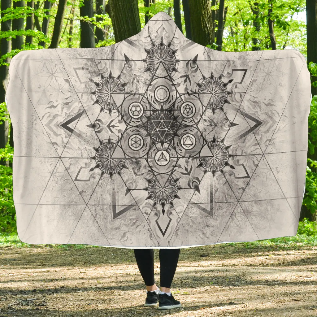 Elements of Sacred Geometry - White | Hooded Blanket | Mandalazed