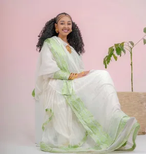 Emerald Grace Habesha Dress Light Green Elegance in Habesha Kemis