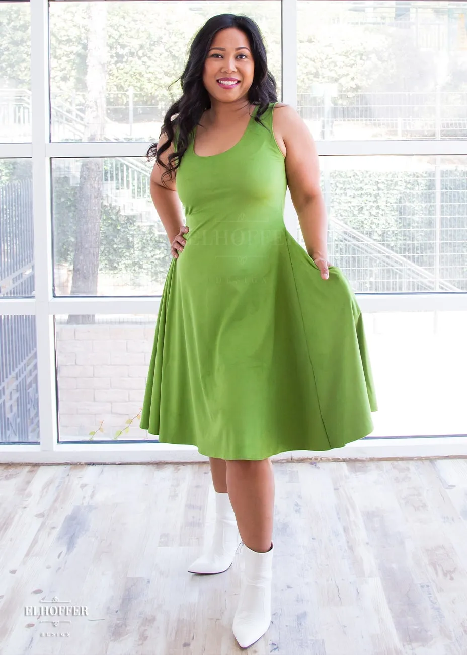 Essential Knee Length Dress - Avocado Suede