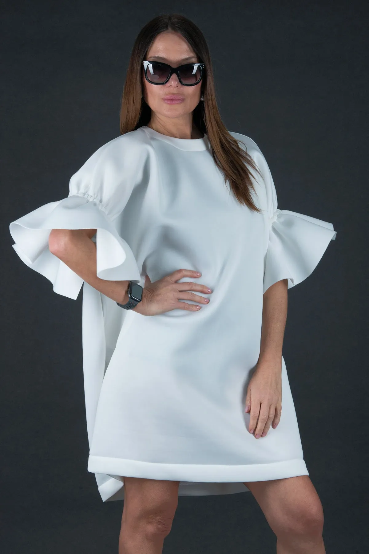 ESTER White Winter Neoprene Dress